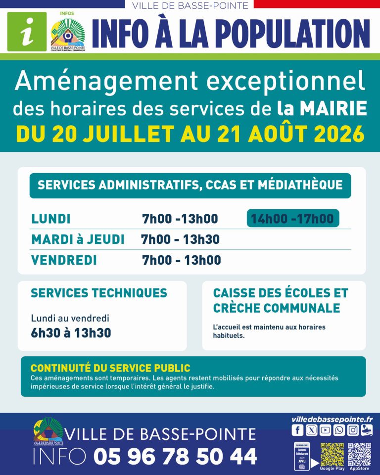 Aménagement exceptionnel des horaires des services municipaux durant les grandes vacances