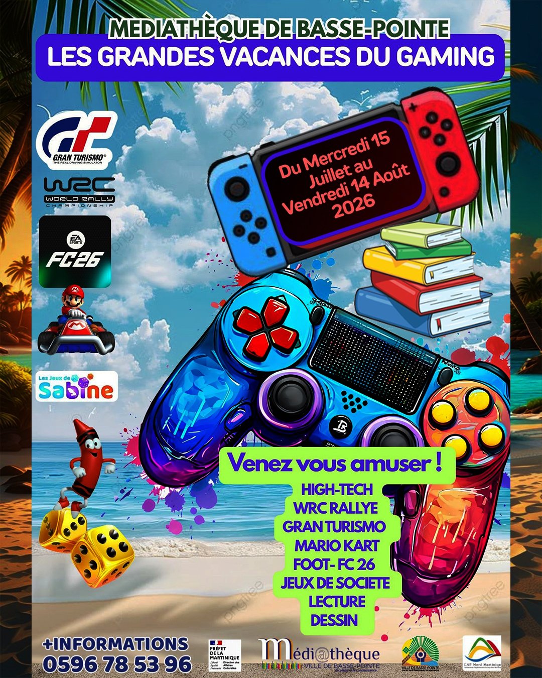 Programme des grandes vacances du gaming à la Médiathèque de Basse-Pointe